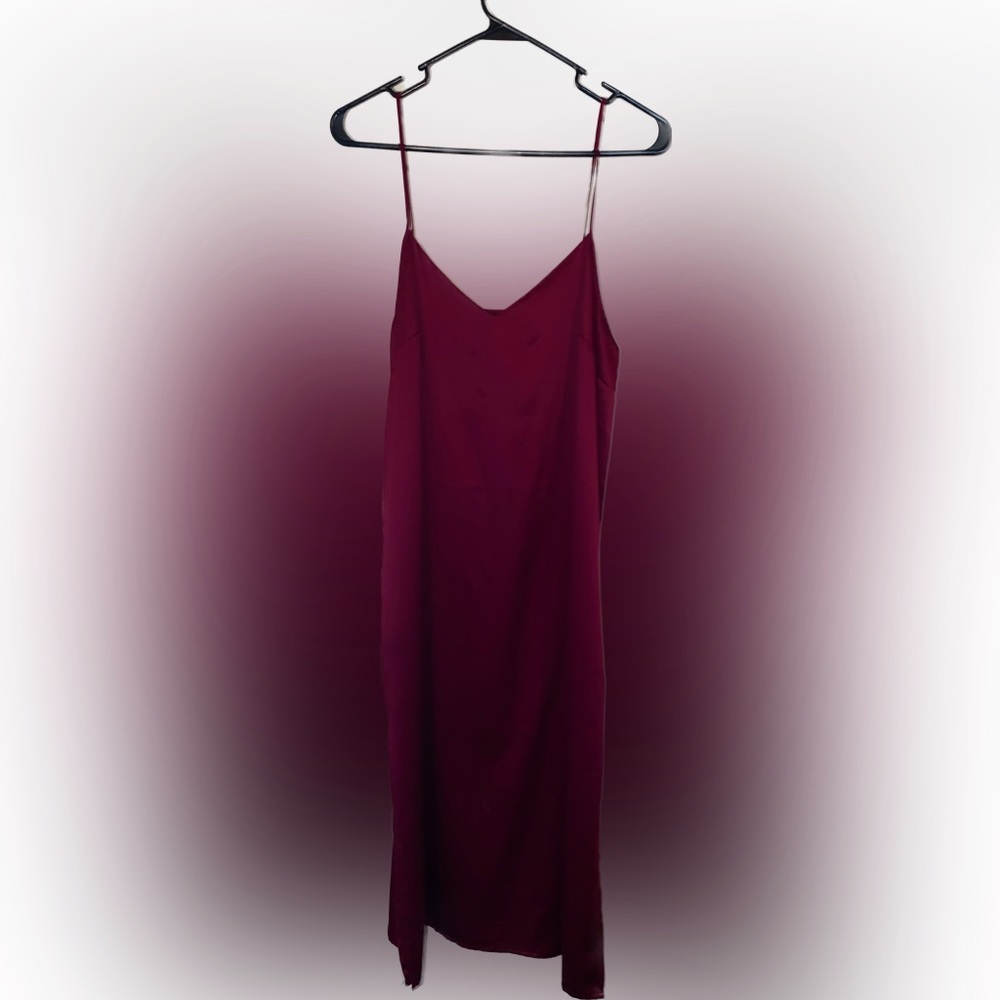 Red Midi Slip Dress w/ Slit